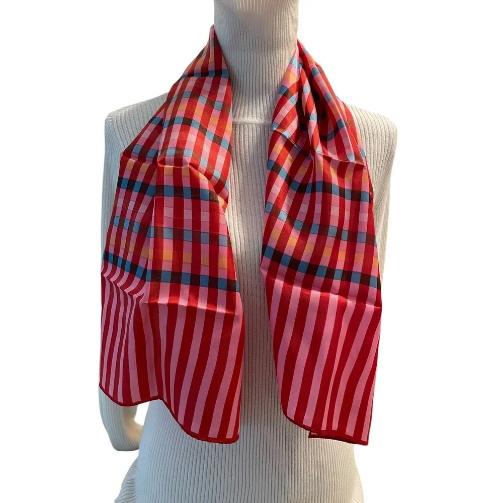 Plaid Striped Scarf Womens Pink Red‎ Rectangular Classic Preppy Chic Versatile